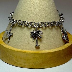 NWT Sterling Silver 925 Charm Bracelet Palm Tree Starfish Ocean Beach Theme